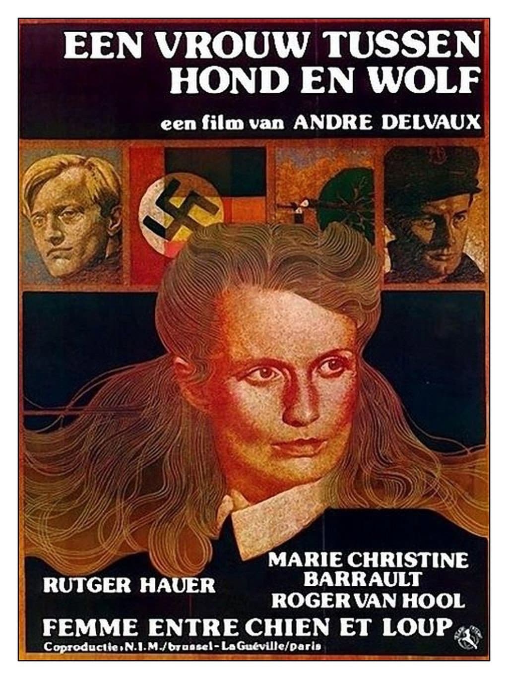 Poster di Een vrouw tussen hond en wolf